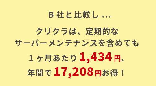 クリクラは、定期的なサーバーメンテナンスを含めても1ヶ月あたり1,434円、年間で17,208円お得！