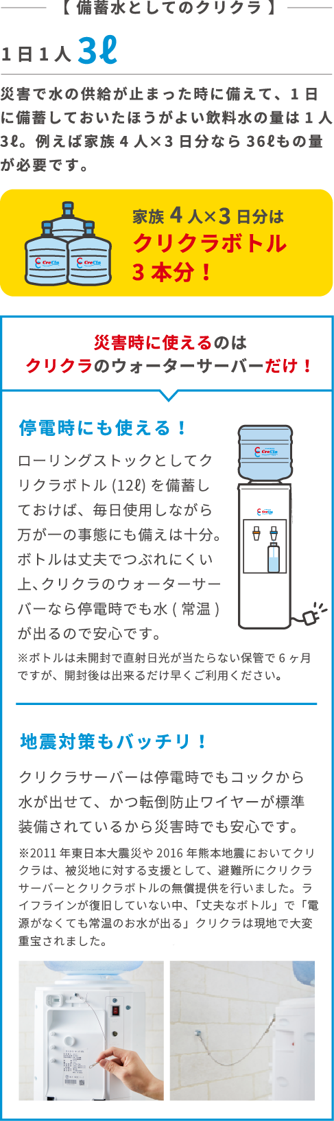 災害時に使えるのはクリクラのウォーターサーバーだけ！