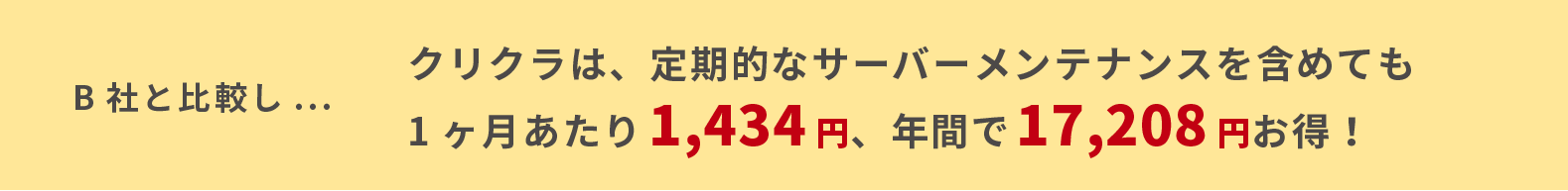 クリクラは、定期的なサーバーメンテナンスを含めても1ヶ月あたり1434円、年間で17208円お得！