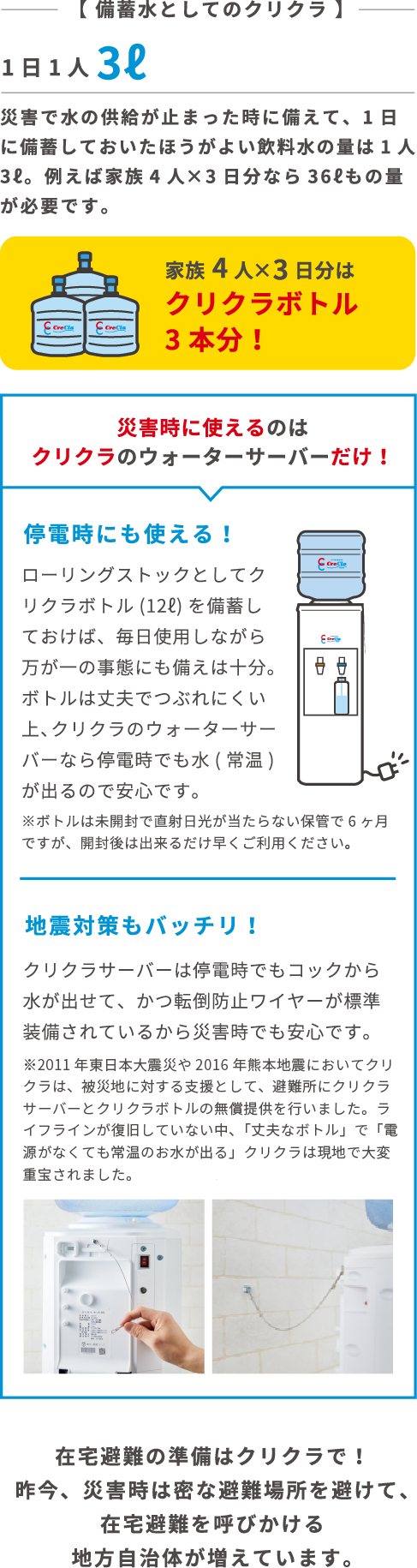 災害時に使えるのはクリクラのウォーターサーバーだけ！