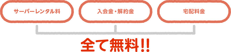 サーバーレンタル料　入会金・解約金　宅配料金　全て無料！