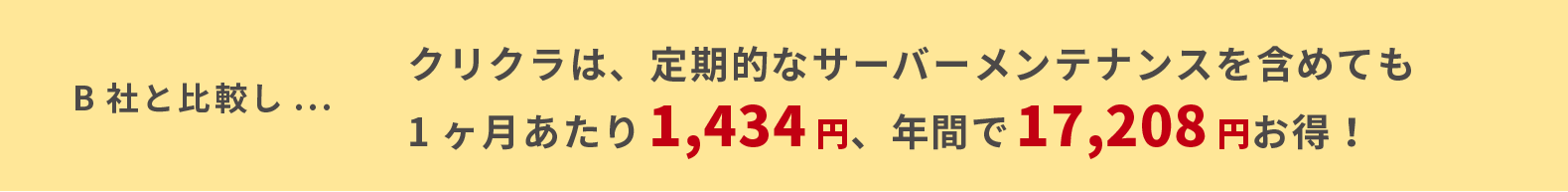 クリクラは、定期的なサーバーメンテナンスを含めても1ヶ月あたり1,434円、年間で17,208円お得！